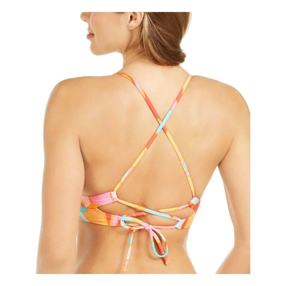 Hula Honey RED MULTI Juniors' Garden Party Lace-up Push-up Bikini Top, SMALL - Picture 2 of 5